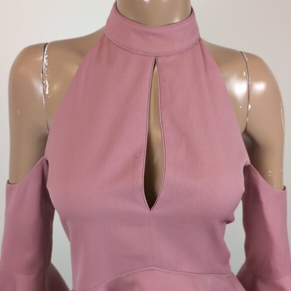 C/Meo Collective Dusty Rose Oblivion Top Halter Flare Sleeve Peplum Ruffle Pink - Picture 2 of 16